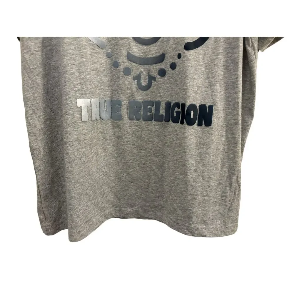 True Religion Jeans Graphic T-Shirt Buddha Face Grey Cotton Blend Boho XL